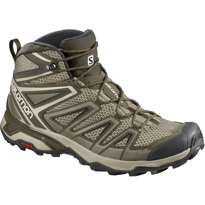 Chaussures De Randonnée Salomon Homme Vert Olive / Noir - Salomon X ULTRA MID 3 AERO - France (7853-